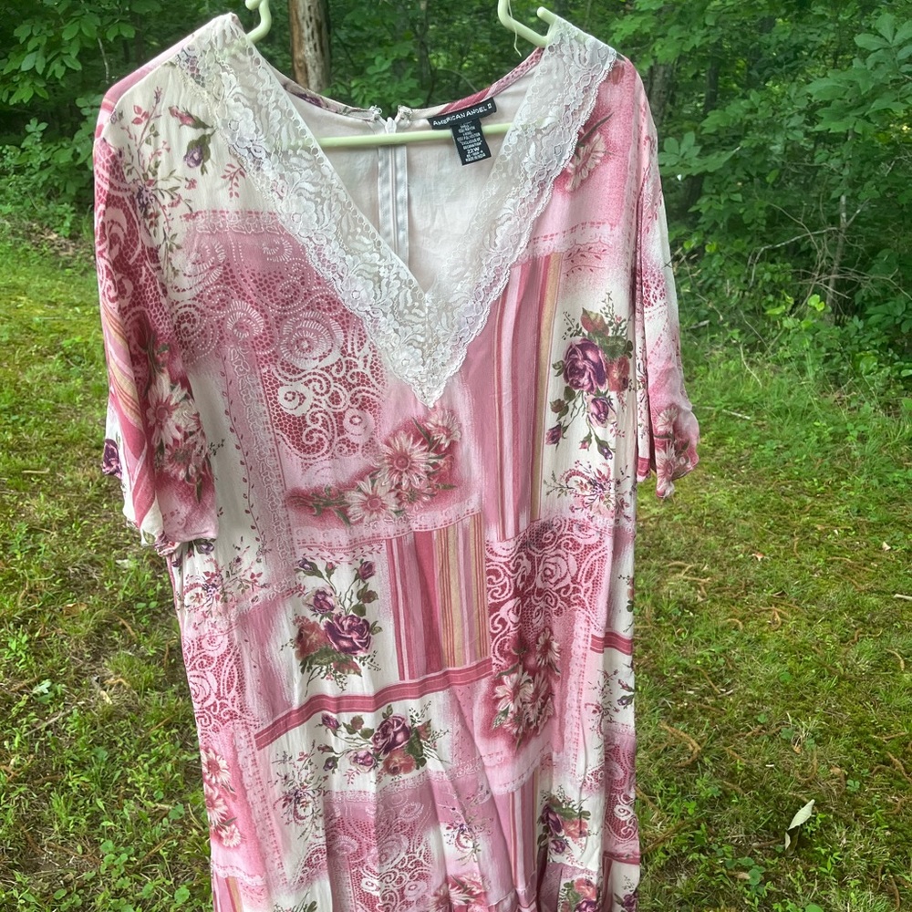 American Angel, 22W, pink patchwork floral laced trim dress